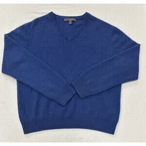 Old Navy Cashmere Sweater Men XL Royal Blue V-Neck Preppy Classic Old Money